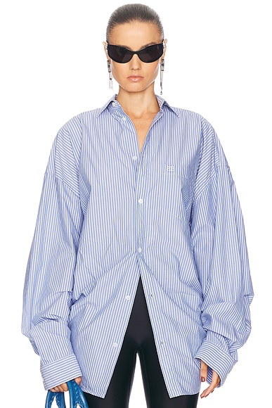 Balenciaga Long Sleeve Knotted Shirt in Blue & White