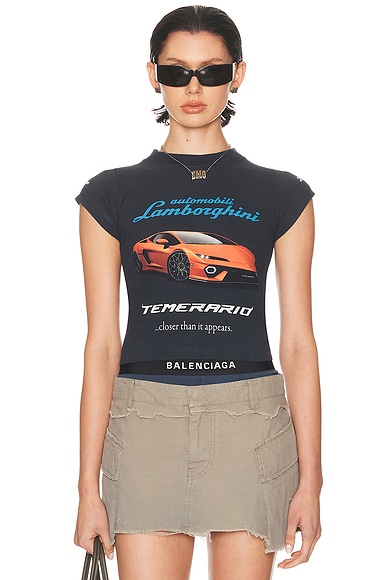 Balenciaga Lamborghini Shrunk T-shirt in Faded Washed Black
