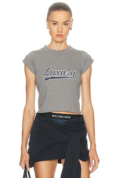 Balenciaga Shrunk T Shirt in Dark Heather Grey & Blue