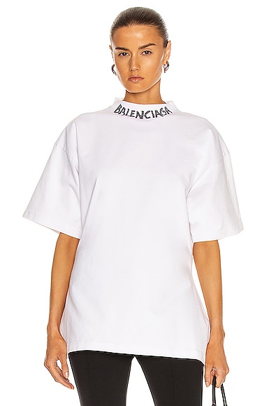 Balenciaga Curved T Shirt in White & Black | FWRD