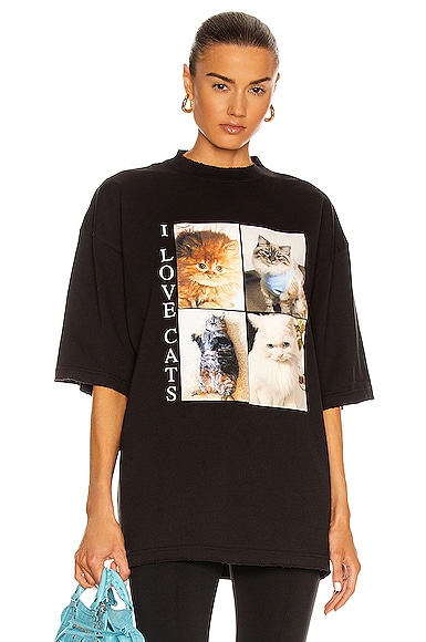 Balenciaga I Love Cats Vintage Jersey XL T Shirt in Black | FWRD