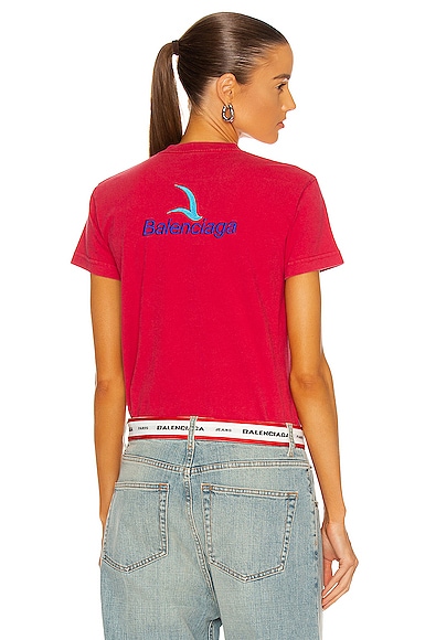 Balenciaga Small Fit T Shirt In Raspberry & Blue