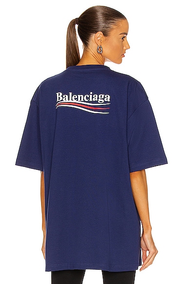 Balenciaga Large Fit T Shirt In Pacific Blue & White