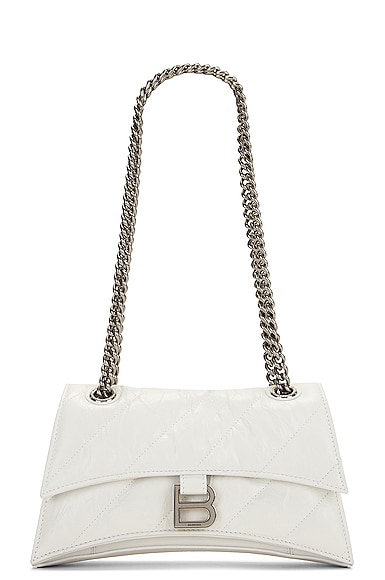 Shop Balenciaga Small Crush Chain Shoulder Bag In Optic White