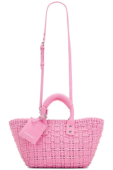 Balenciaga Extra Small Denim Bistro Basket Bag In Pink