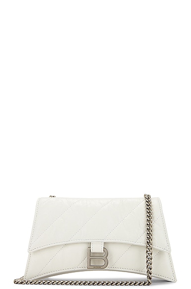 Balenciaga Crush Leather Chain Wallet In Optic White