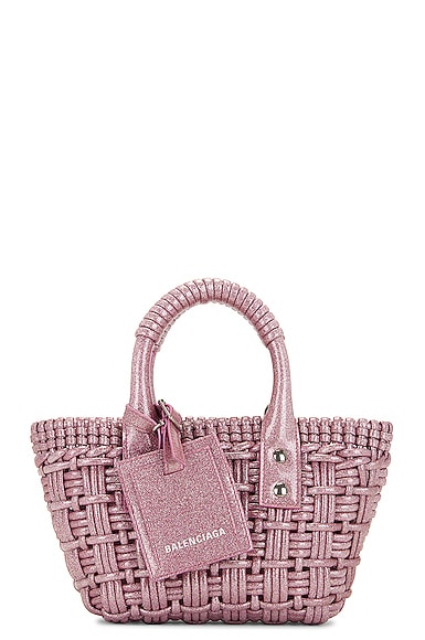 Shop Balenciaga Xxs Bistro Basket Bag In Sweet Pink & White