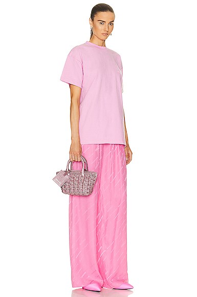 Shop Balenciaga Xxs Bistro Basket Bag In Sweet Pink & White