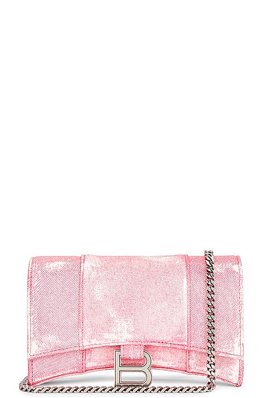 Shop Balenciaga Hourglass Wallet On A Chain In Denim Pink