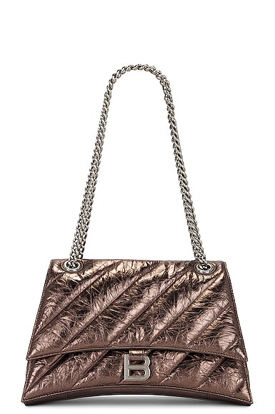 Balenciaga Crush Medium Quilted Metallic Shoulder Bag Bronze