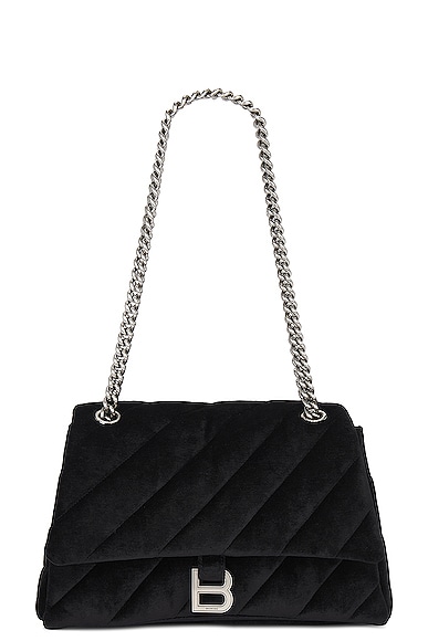 Balenciaga Crush Medium Velvet Chain Bag In Black
