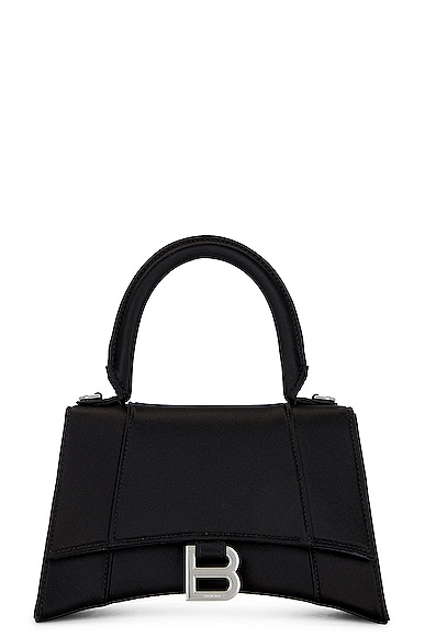 Balenciaga Hourglass Satin Top Handle Small Bag in Black