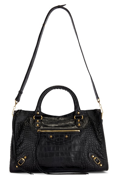 Balenciaga Le City Medium Croc Embossed Bag in Black