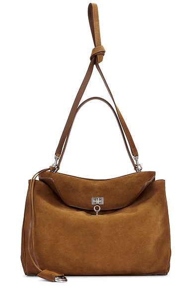 Balenciaga Rodeo Medium Suede Top Handle Bag in Camel