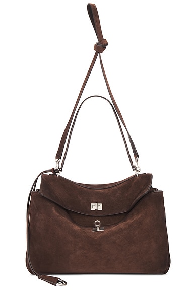 Balenciaga Rodeo Medium Suede Top Handle Bag in Light Espresso