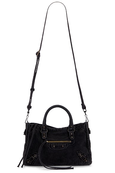 Balenciaga Le City Small Washed Denim Bag in Black
