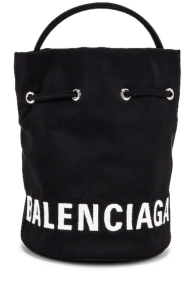 Balenciaga XS Wheel Drawstring Bucket Bag in Black FWRD