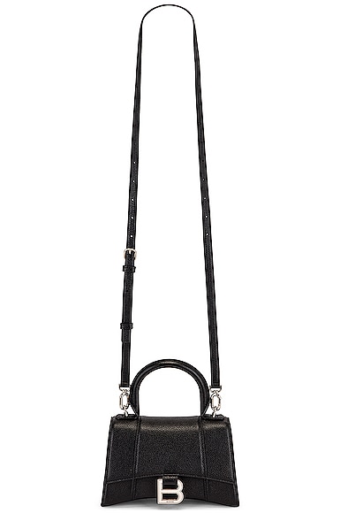 Balenciaga Hourglass Xs Top Handle Bag In Black/silver
