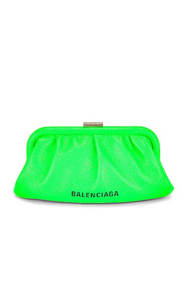 Balenciaga XS Cloud Strap Clutch in Fluo Green FWRD