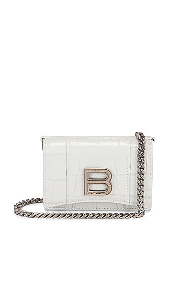Balenciaga Mini Hourglass Wallet On Chain Bag In White