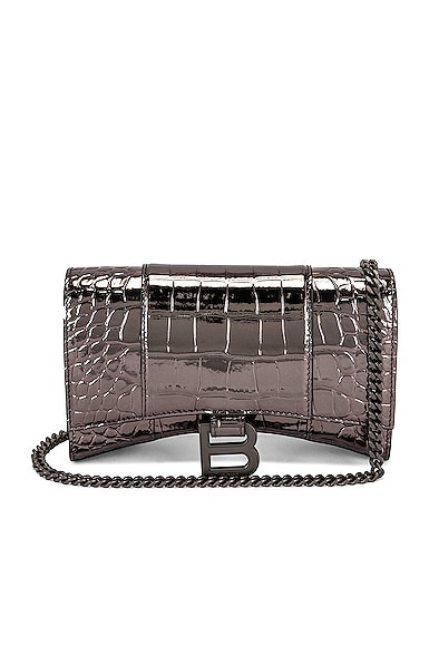 Balenciaga Hourglass Wallet On Chain Bag In Gunmetal