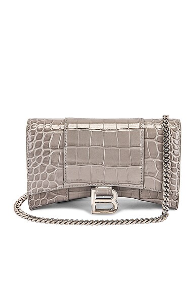 balenciaga hourglass wallet on chain white