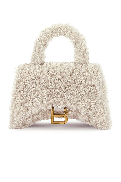 Balenciaga XS Fluffy Hourglass Top Handle Bag in Beige | FWRD
