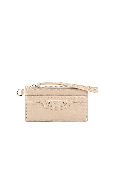 Balenciaga Neo Classic Card Case on Keychain in Taupe