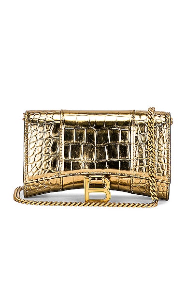 Balenciaga Hourglass Wallet on Chain Bag in Metallic Gold