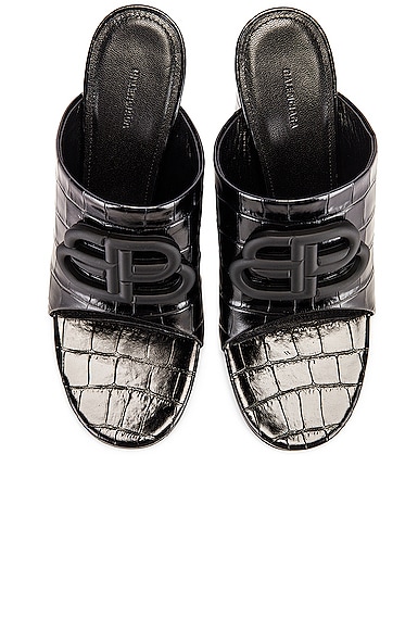 Balenciaga Croc Oval Bb Sandals In Black & Black