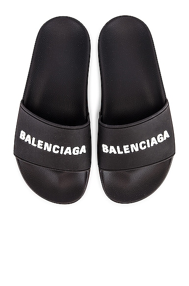 Balenciaga Rubber Logo Pool Slides in Black