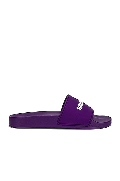 Balenciaga Rubber Logo Pool Slides in Purple