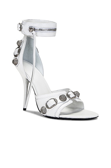 Shop Balenciaga Cagole Sandal In Optic White & Aged Nickel