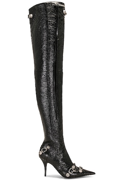 Shop Balenciaga Cagole Over The Knee Boot In Black & Crystal