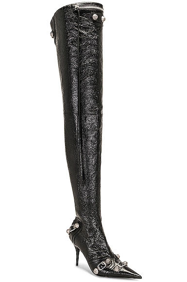 Shop Balenciaga Cagole Over The Knee Boot In Black & Crystal