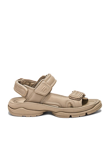 Shop Balenciaga Tourist Fake Leather Sandal In Taupe