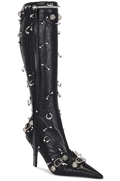 Shop Balenciaga Cagole Pierced Boot In Black & Silver