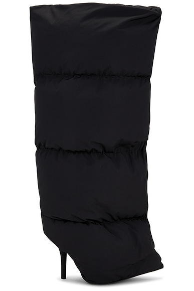 Saint Laurent Era Feather Embellished Velvet Yeti Boots in Black FWRD