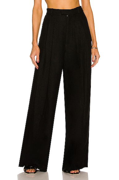 Bassike Pleat Front Linen Pant in Black