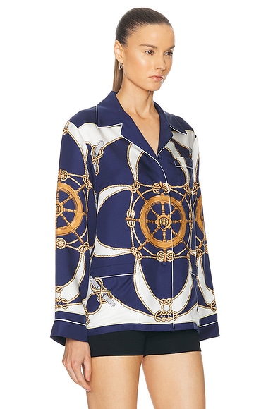 Bally Marine Print Silk Shirt In Bone