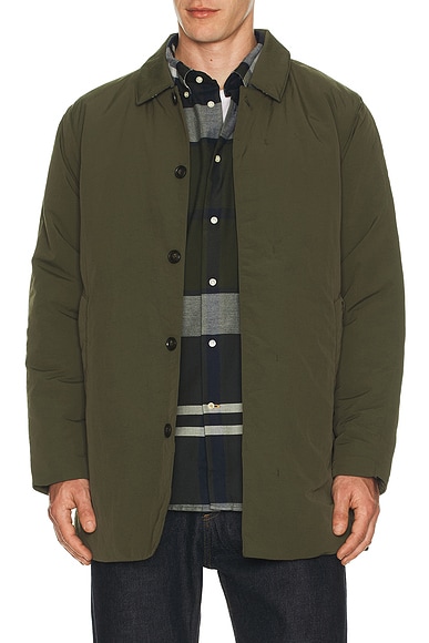 Barbour Wadded Lorden Showerproof Mac Jacket in Olive