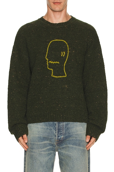 Brain Dead Logohead Alpaca Crewneck Sweater in Forest Green