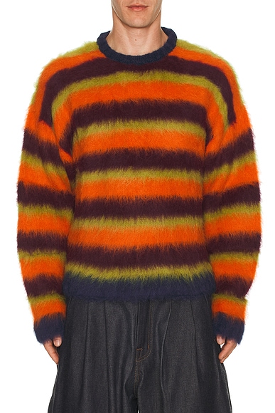 Brain Dead Blurry Lines Alpaca Crewneck Sweater in Orange Multi