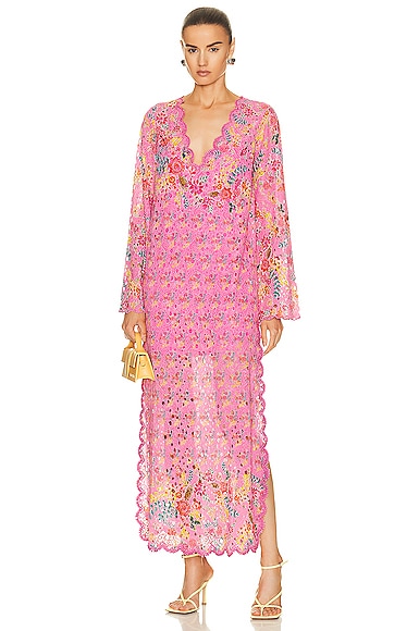HEMANT AND NANDITA Fiora Kaftan Dress in Pink