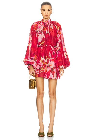 HEMANT AND NANDITA Tuhi Belt Short Dress in Burgundy Mix