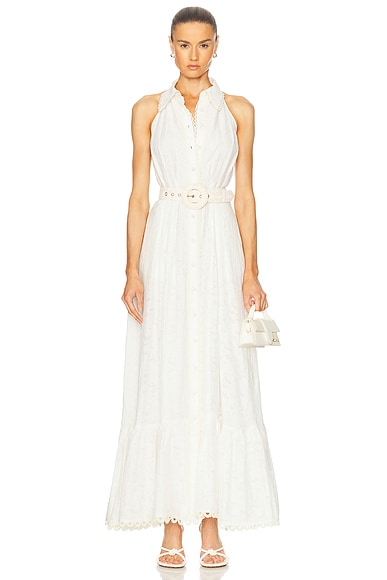 Zimmermann Primrose Halter Collared Dress in Ivory | FWRD