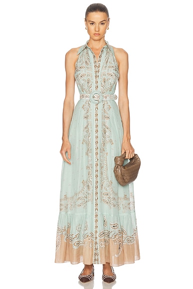 HEMANT AND NANDITA Long Shirt Buckle Belt Dress in Blue Brown