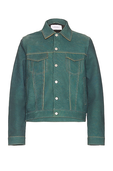 Shop Bianca Saunders Larda Leather Jacket In Indigo & Teal Stripe