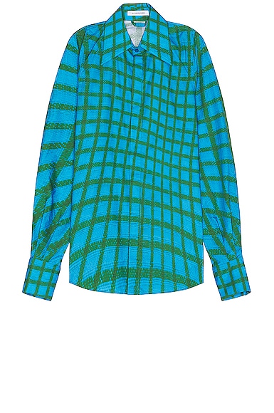 Shop Bianca Saunders Lamont Button Down In Blue & Green Grid Print
