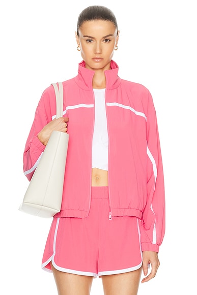 Shop Beyond Yoga Go Retro Jacket In Pink Horizon & True White